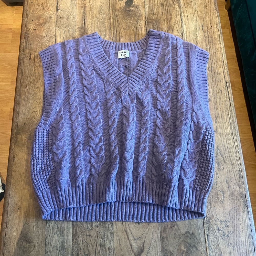 Sunday Best Lavender Cable Knit V-Neck Sweater Vest